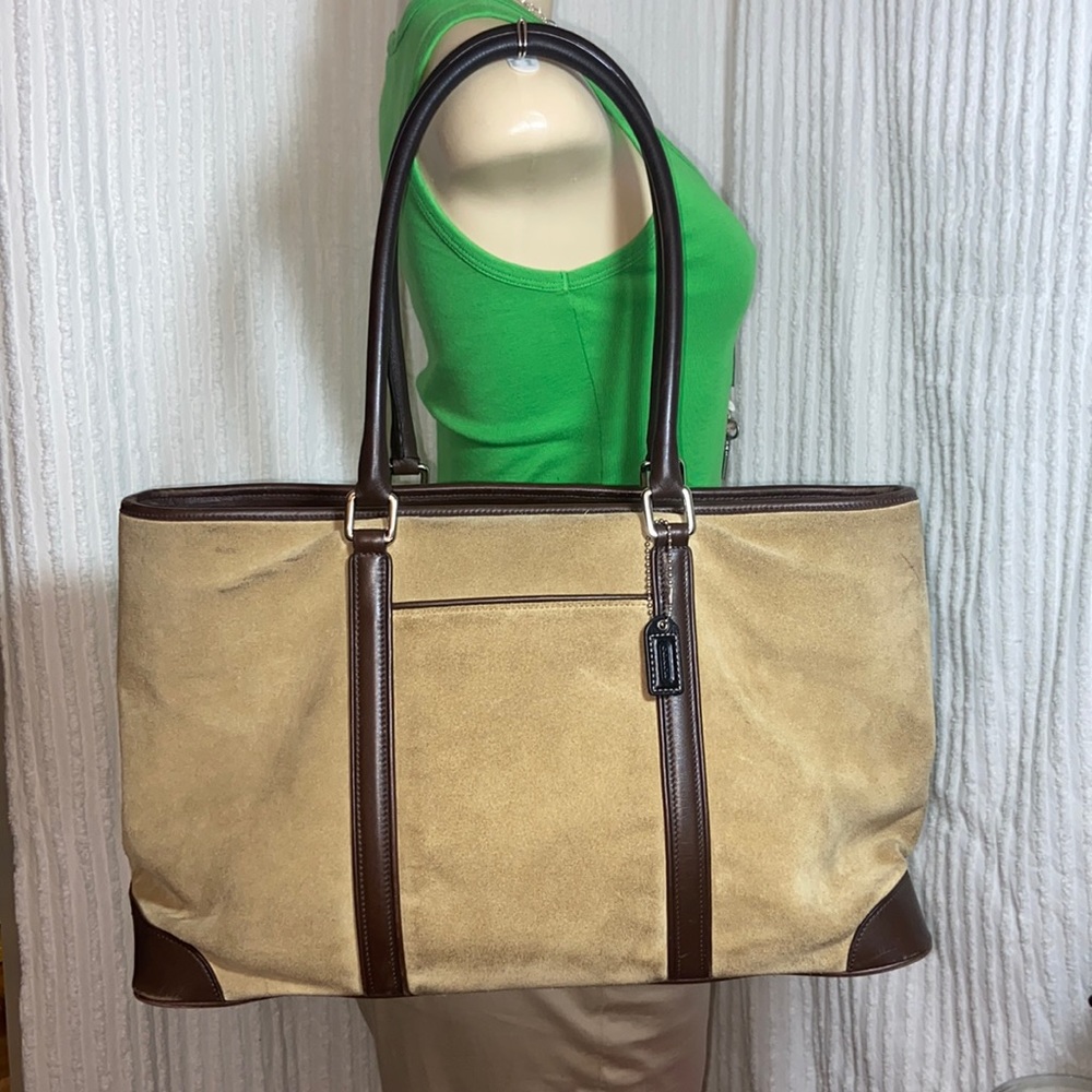 Authentic Vintage Coach Hampton XL Brown Suede Leather Carryall Satchel Tote